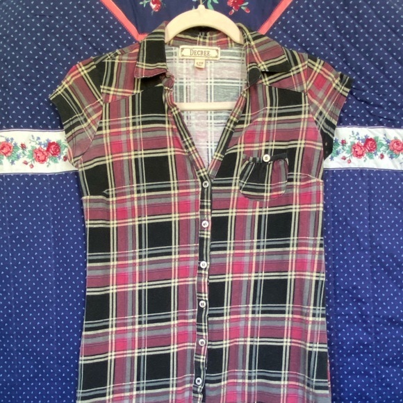 Degree short sleeve button down plaid shirtdress - Picture 3 of 5